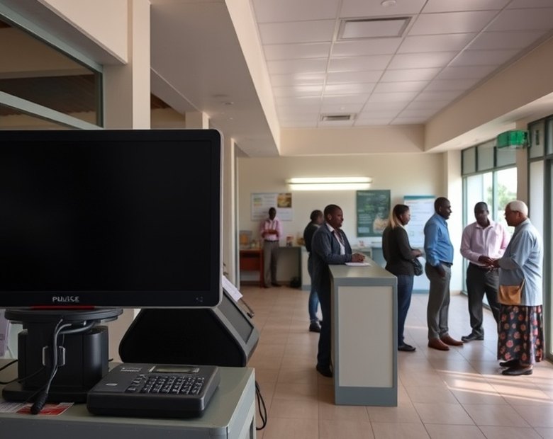 Before — Terminal out of service at peak hours: the wait moves to the teller desk.